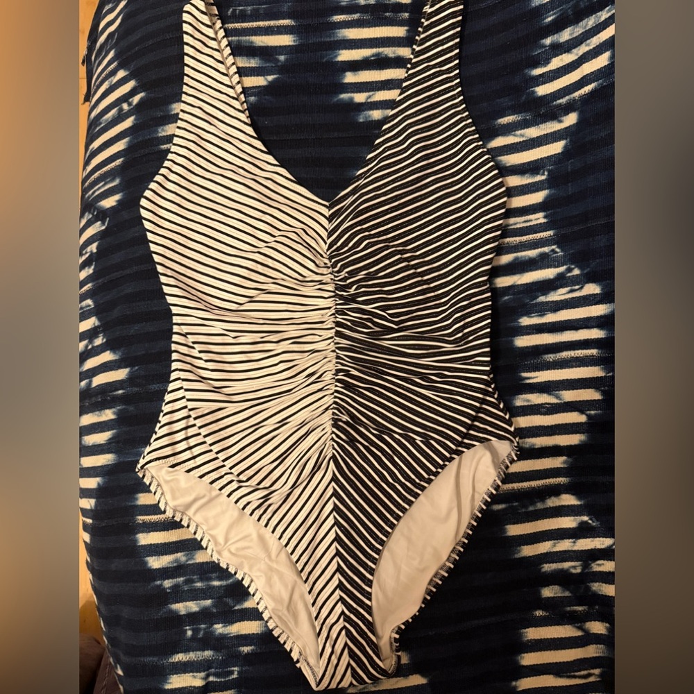 Solid and Striped One-Piece Swimsuit